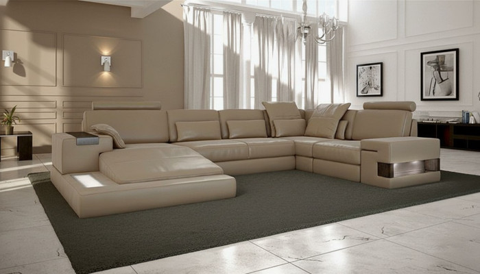 Leather sectional design corner sofa U-shaped sofa bed function couch textile sofas