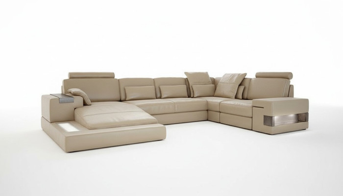 Leather sectional design corner sofa U-shaped sofa bed function couch textile sofas
