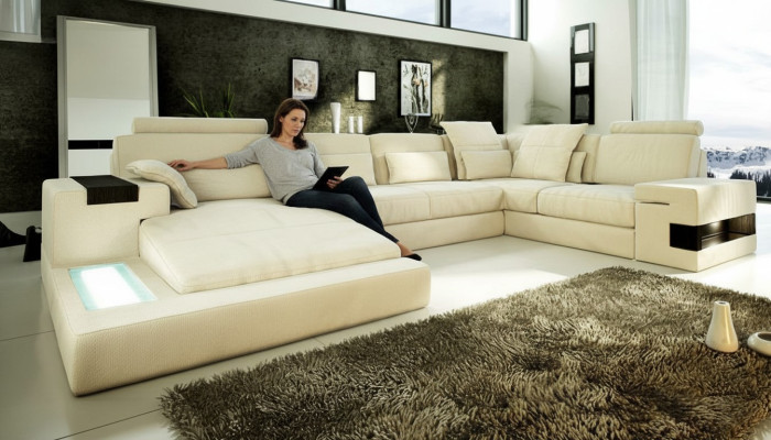 U-Form Sofa Couch Design Upholstery Modern Textile New Living Landscape Leather Corner Sofa