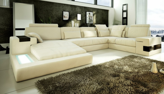 U-Form Sofa Couch Design Upholstery Modern Textile New Living Landscape Leather Corner Sofa
