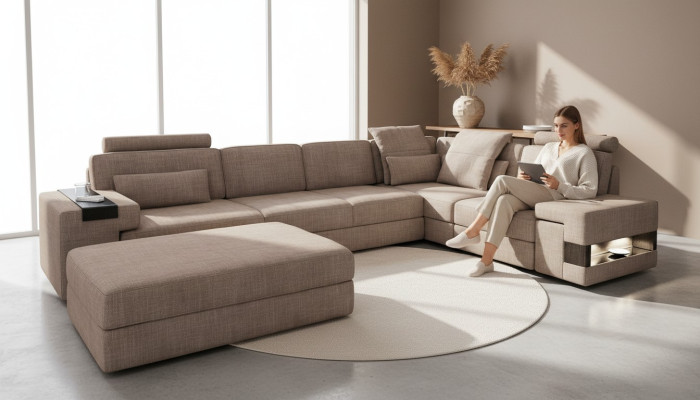 Corner sofa landscape L-shape sofa set design couch textile modern upholstery new