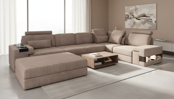 Corner sofa landscape L-shape sofa set design couch textile modern upholstery new