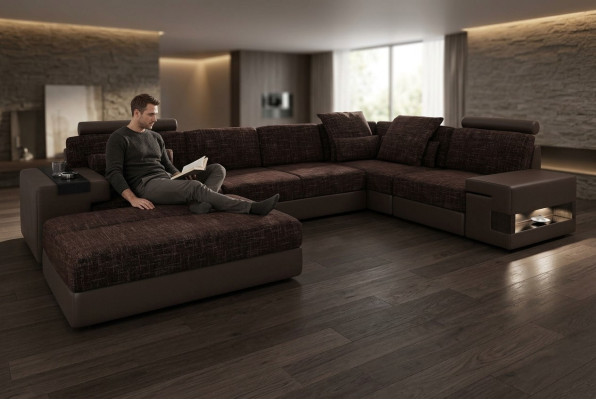 Upholstery Set Living Room L-Shape Modern Designer Sofa Couch Corner with Ottoman Furniture