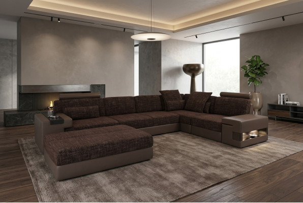 Upholstery Set Living Room L-Shape Modern Designer Sofa Couch Corner with Ottoman Furniture