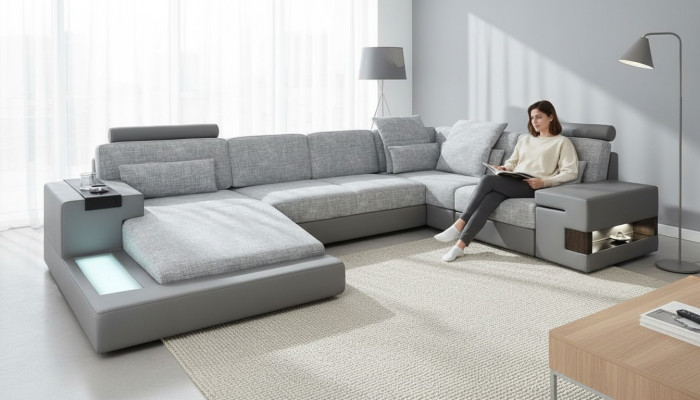 U-shape furniture sofa bed features upholstery textile modern design corner sofa new sofa