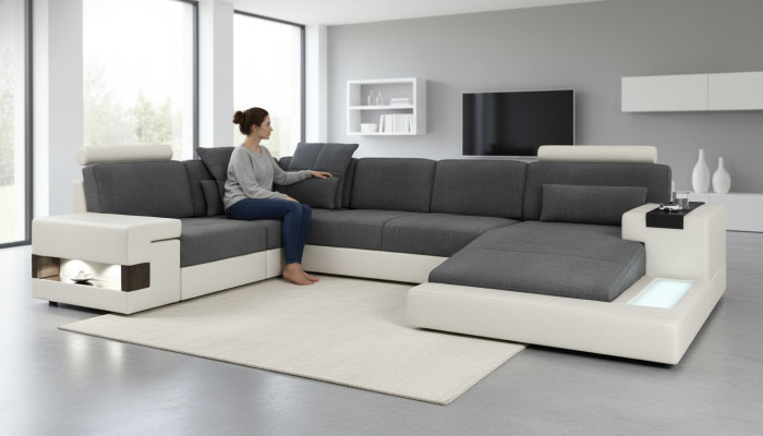 Corner sectional U-shape living landscape sofa couch upholstered fabric sofas leather new