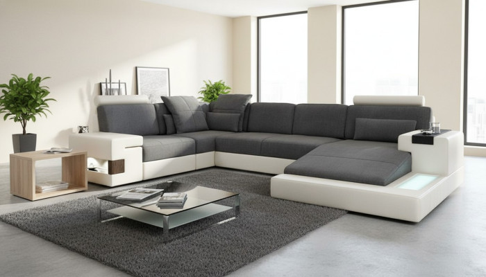 Corner sectional U-shape living landscape sofa couch upholstered fabric sofas leather new