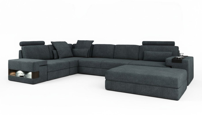 Design sofa couch corner with ottoman upholstered furniture living room L-shape modern luxury