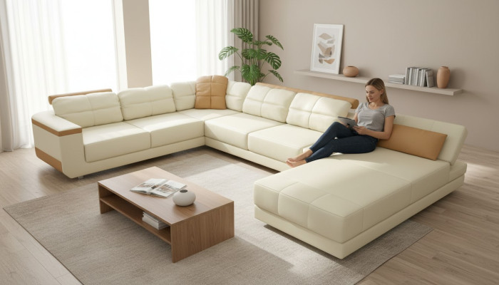 Designer leather fabric seat modern corner sofa U-shaped living room design couch upholstery