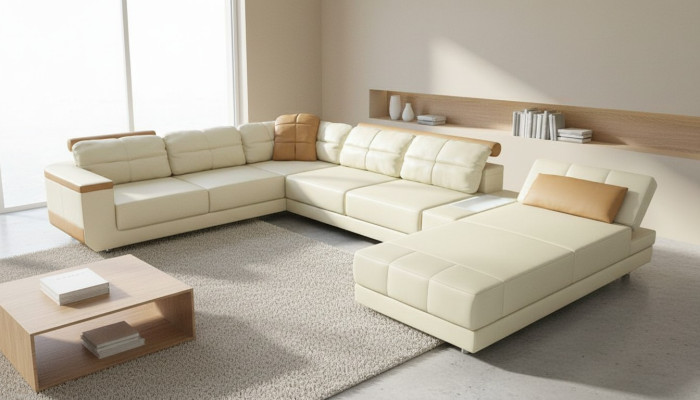 Designer leather fabric seat modern corner sofa U-shaped living room design couch upholstery