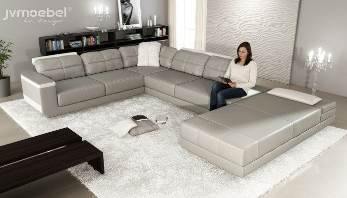 Living area corner sofa couch gray leather upholstery seat corner sofa U-shape sofas new