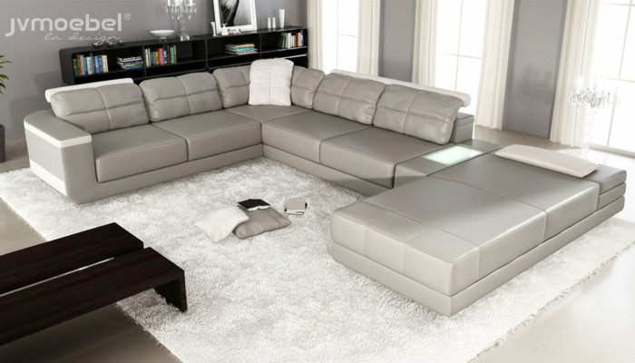 Living area corner sofa couch gray leather upholstery seat corner sofa U-shape sofas new