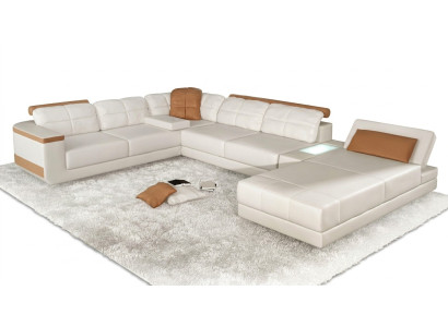 Sectional U-shaped sofa couch textile sofas design living area bed function leather