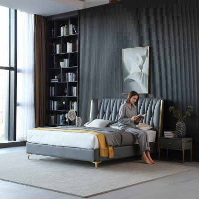 Hotel Luxus Design Beds Upholstery Metal Leather Bedroom Stainless Steel