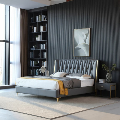 Hotel Luxus Design Beds Upholstery Metal Leather Bedroom Stainless Steel