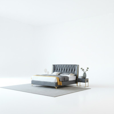 Hotel Luxus Design Beds Upholstery Metal Leather Bedroom Stainless Steel