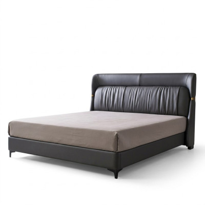 Luxury bed, bedroom, leather upholstery, decorative double beds, metal design