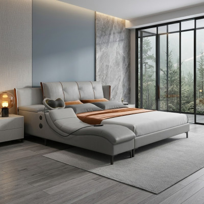 Multifunction double luxury design leather bed cushion beds hotel sound new