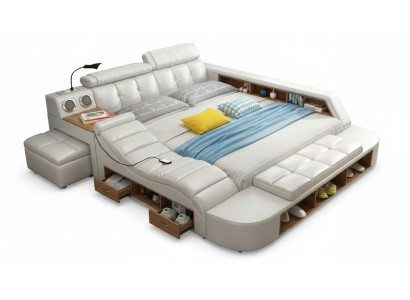 Design Bed XXL Big Beds Leather Upholstery Hotel 180x200cm Multifunction