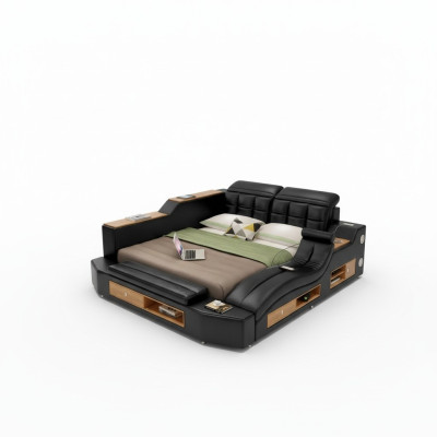 Design leather beds hotel double multifunction bed Bluetooth speakers luxury