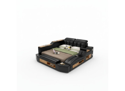 Design leather beds hotel double multifunction bed Bluetooth speakers luxury