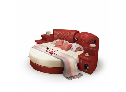 Round bed, round beds, multifunctional, hotel, upholstery, LED, shelf, king size