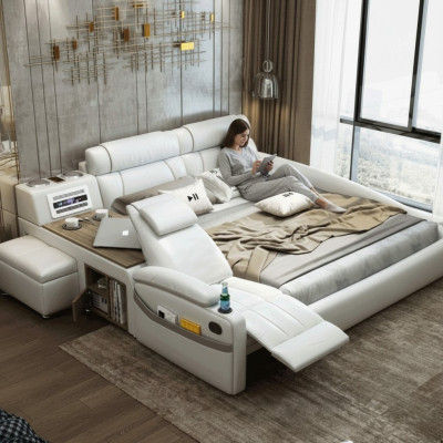 Design Bed XXL Big Beds Leather Hotel Upholstery 180x200cm Multifunction