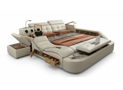 Multifunctional Bed Luxury Design Leather Beds Double Shelf 180x200cm