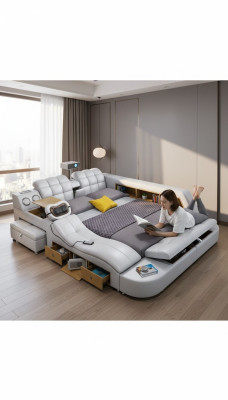 Multifunction Deluxe Beds Massage Bed Hotel Upholstery LED USB Radio