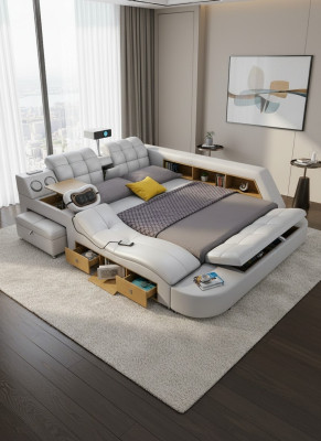 Multifunction Deluxe Beds Massage Bed Hotel Upholstery LED USB Radio