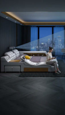 Bed multifunction beds TV projector USB LED massage function hotel luxury