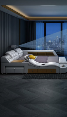 Bed multifunction beds TV projector USB LED massage function hotel luxury
