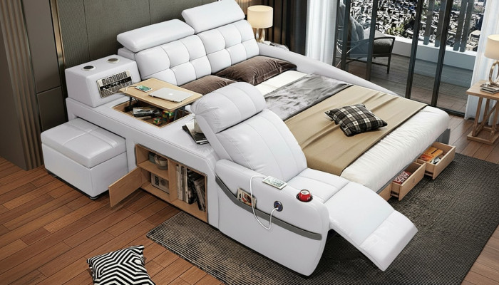 Bed Massage Lounger Multifunction Beds Upholstery USB Shelf Leather Upholstery Luxury