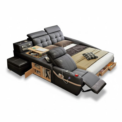 Multifunction Deluxe Beds Massage Function Bed Hotel Upholstered LED USB Radio