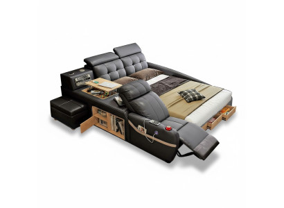 Multifunction Deluxe Beds Massage Function Bed Hotel Upholstered LED USB Radio