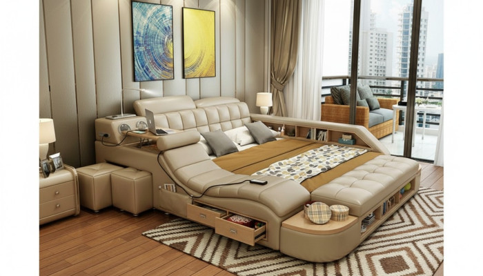 Multifunctional Beds Luxury Leather Bed Upholstery Modern Hotel Massage Function New