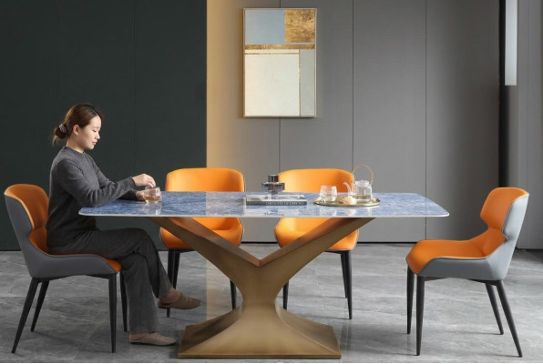 Luxury Dining Table Metal Stainless Steel Tables Furniture Column Table Dining Tables Marble Style