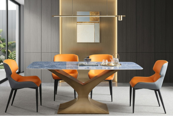 Luxury Dining Table Metal Stainless Steel Tables Furniture Column Table Dining Tables Marble Style
