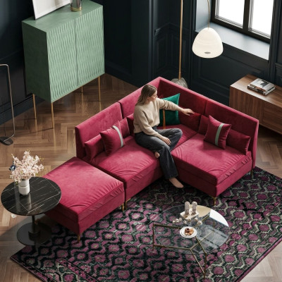 Corner sofa in L-shape, relaxing velvet, solid wood seating design couch lounge new