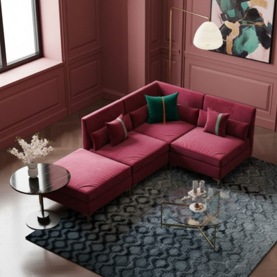 Corner sofa in L-shape, relaxing velvet, solid wood seating design couch lounge new