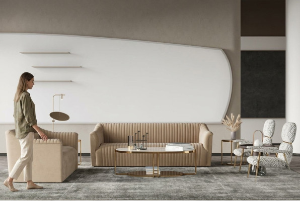 Velvet Sofa 2-Seater Living Landscape Relax Solid Wood Seat Design Couch Lounge