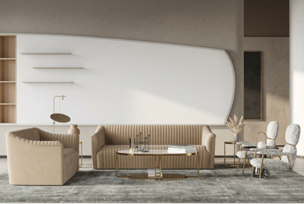 Velvet Sofa 2-Seater Living Landscape Relax Solid Wood Seat Design Couch Lounge