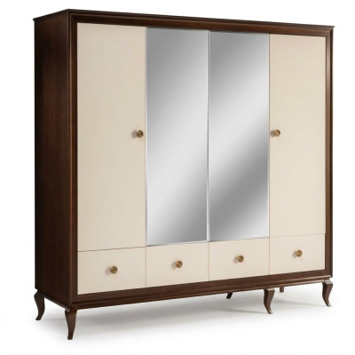4-door wooden wardrobe with mirror and 3 drawers new