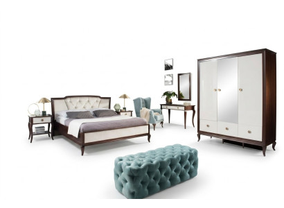 Complete Bedroom Set 4 pcs Design Bed + 2x Bedside Table + Wardrobe