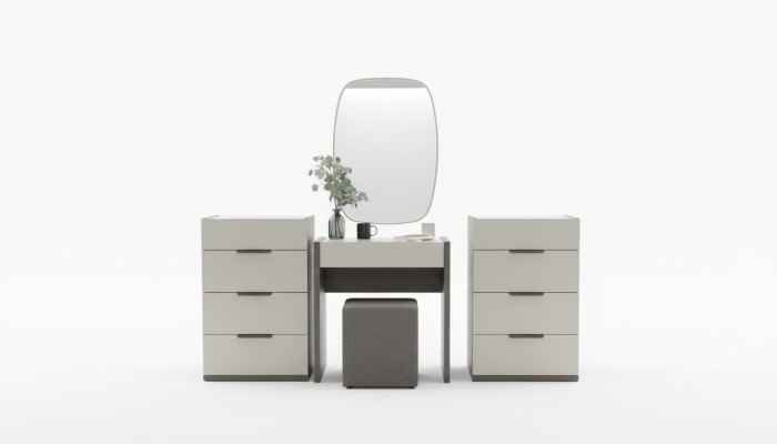 Design vanity table with mirror, luxury bedroom furniture, 3-piece stool set, new.