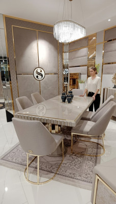 Luxury Table Beige Stainless Steel Tables Italian Design Dining Tables Dining Table New
