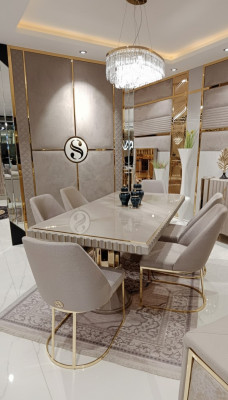 Luxury Table Beige Stainless Steel Tables Italian Design Dining Tables Dining Table New