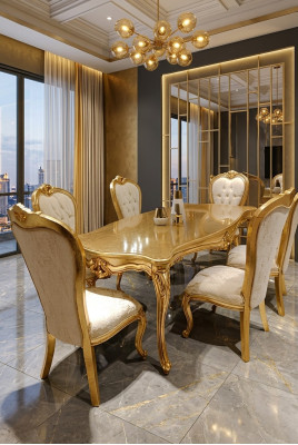 Design dining room complete with dining table + 6 chairs classic furniture wooden table new