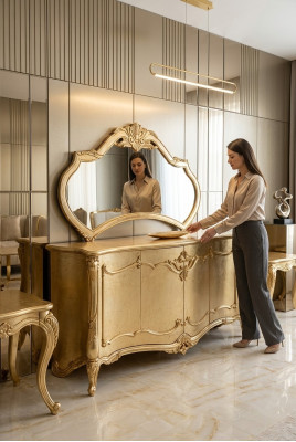 Luxury sideboard dresser with mirror set wooden dresser classic