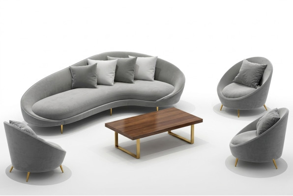 Corner sofa + armchair living area relax seat design couch lounge sofas textile velvet